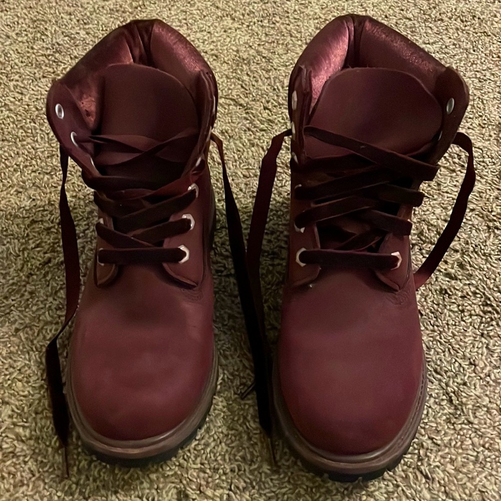 Burgundy and Black Timberlands